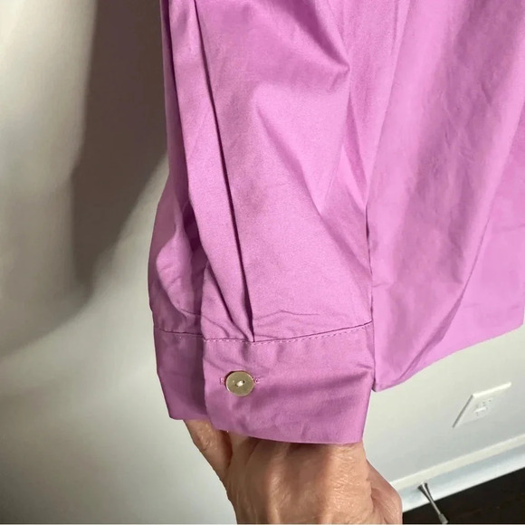 New J. NNA Lavender Ruffled Button Down Blouse Size Large Fairy Classic Workwear - Picture 9 of 10